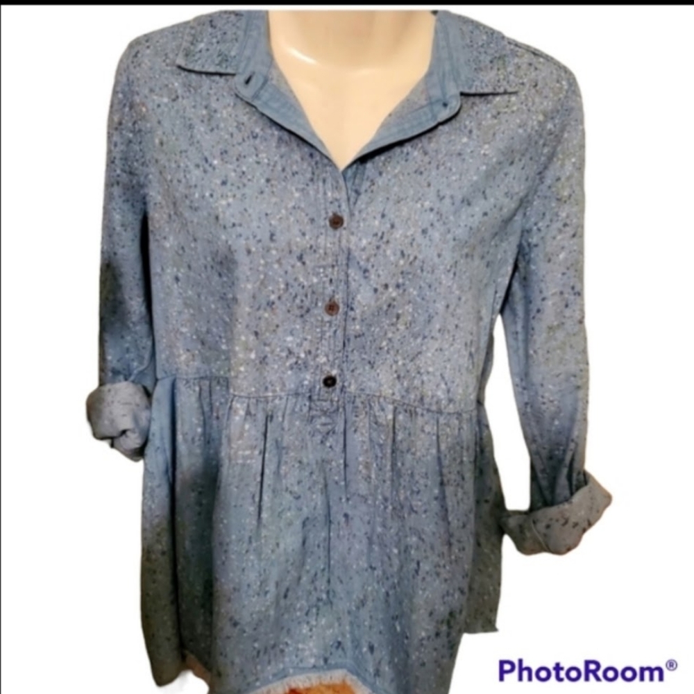 TRUE CRAFT JUNIOR DENIM TOP WITH SPLASHES OF COLOR NWT
